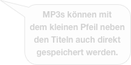 MP3s können mit dem kleinen Pfeil neben den Titeln auch direkt gespeichert werden.